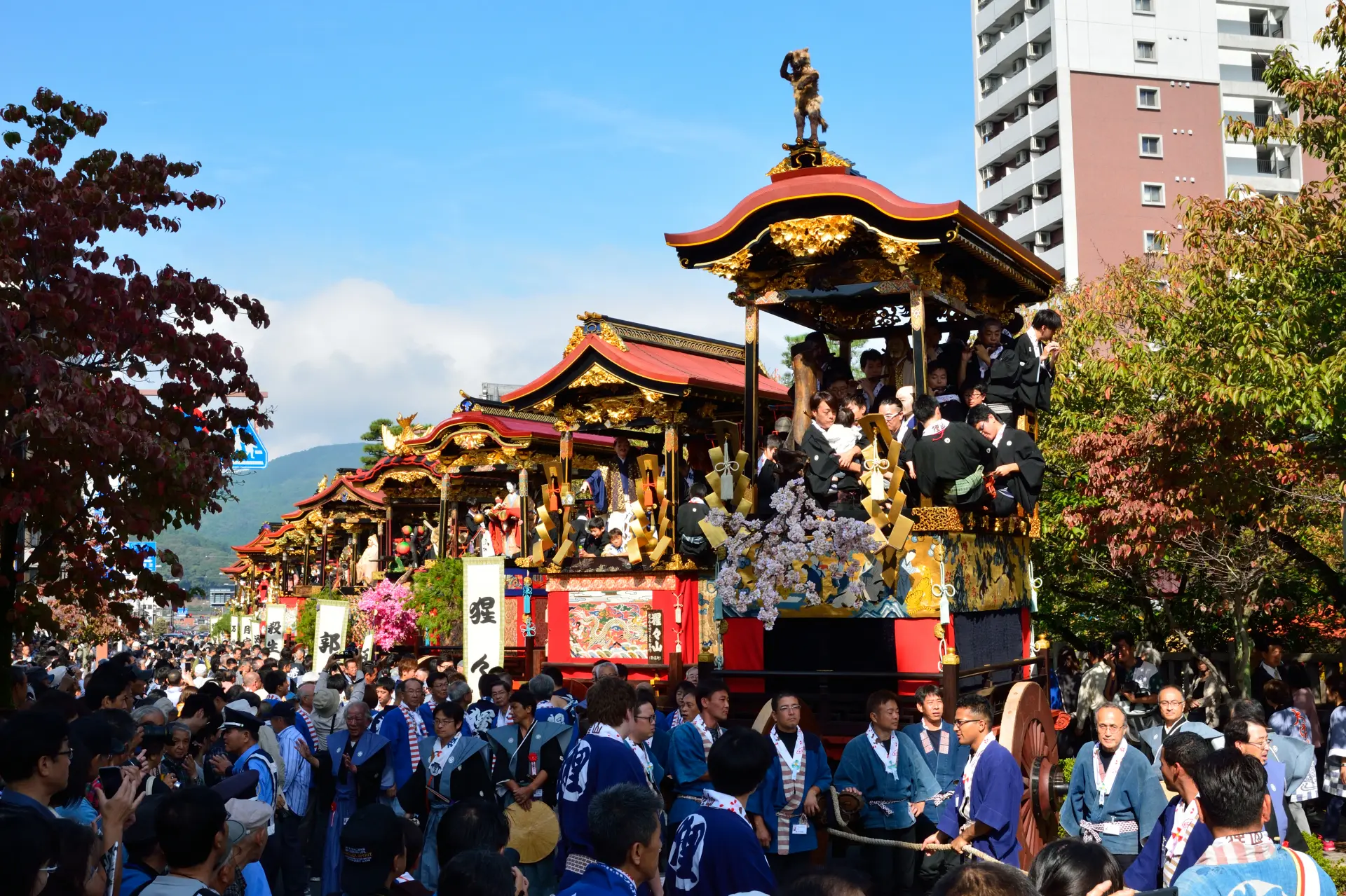 豪華な曳山が大津市街地を巡行する