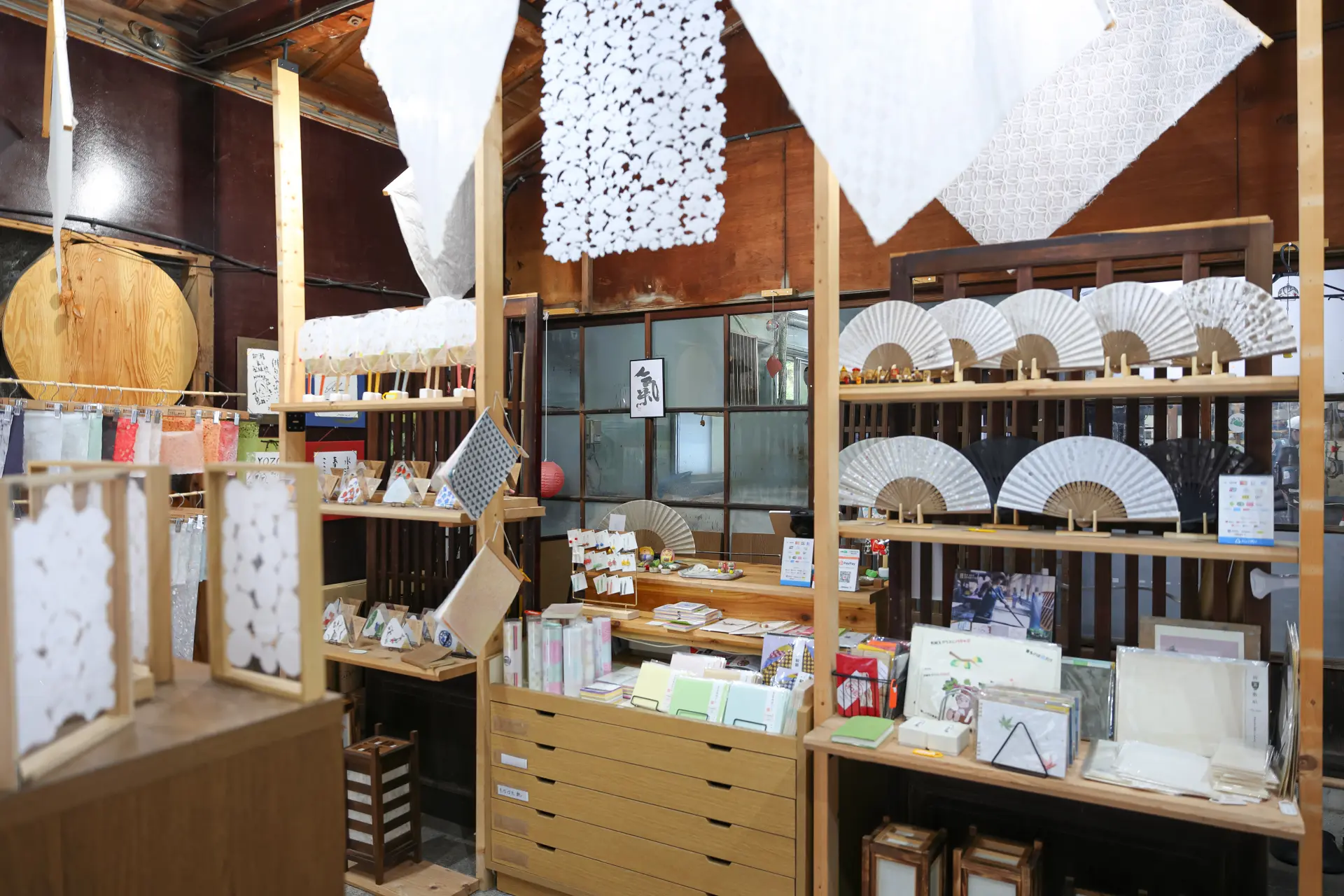 The attached shop is filled with a wide variety of washi accessories, beautifully displayed in every corner.