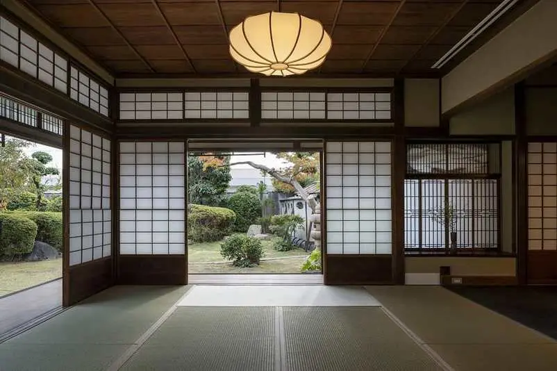 A captivating view of the garden from the traditional Japanese-style interior.