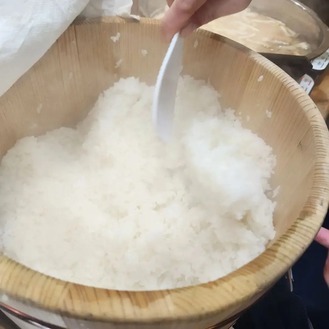 Masterfully cooked ginshari (perfectly steamed rice). Even the rising steam smells delicious.