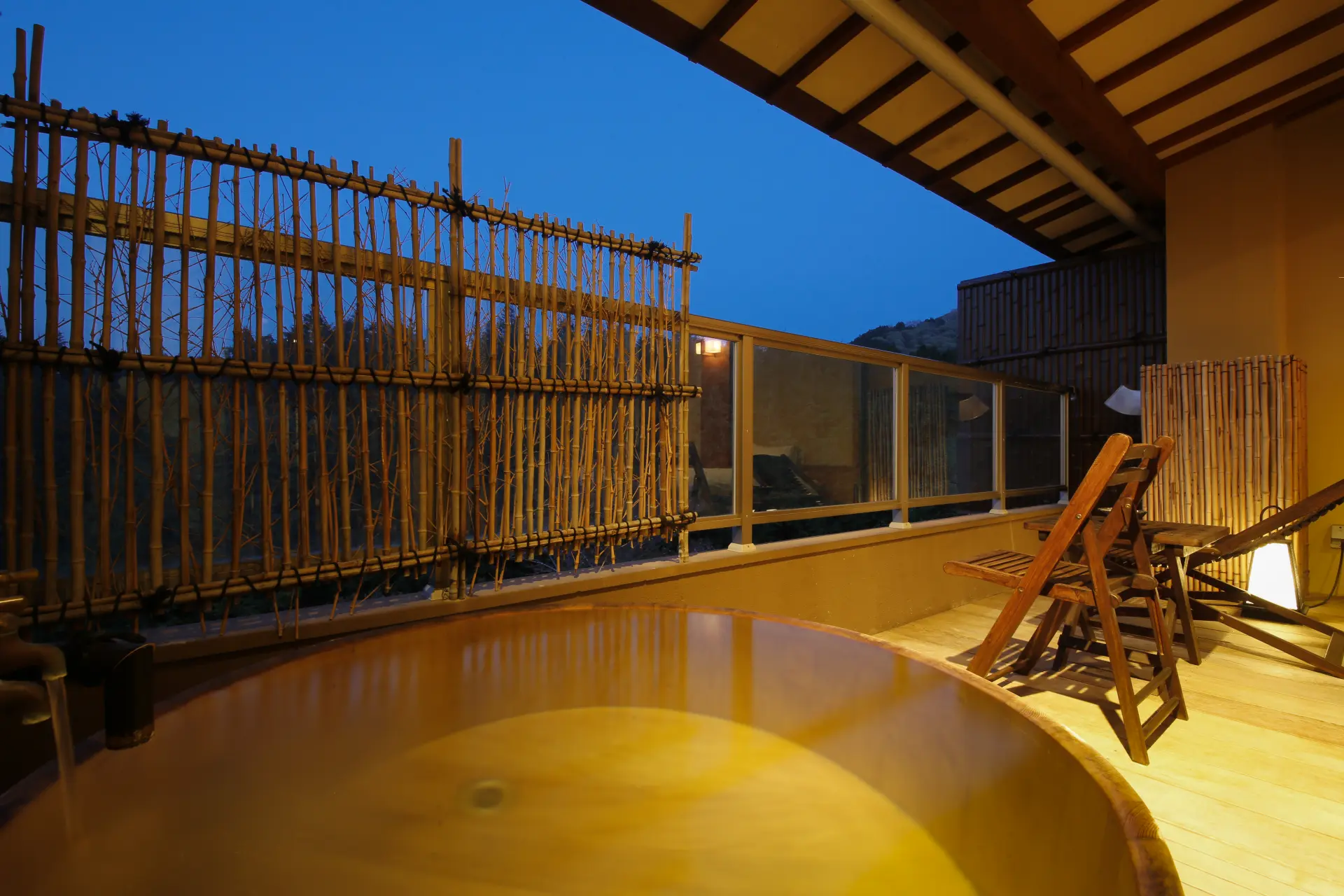 All rooms come with open-air baths, allowing for a luxurious soak at any time.