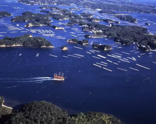 いくつもの島や真珠筏が浮かぶ海を、優雅に進んでいく