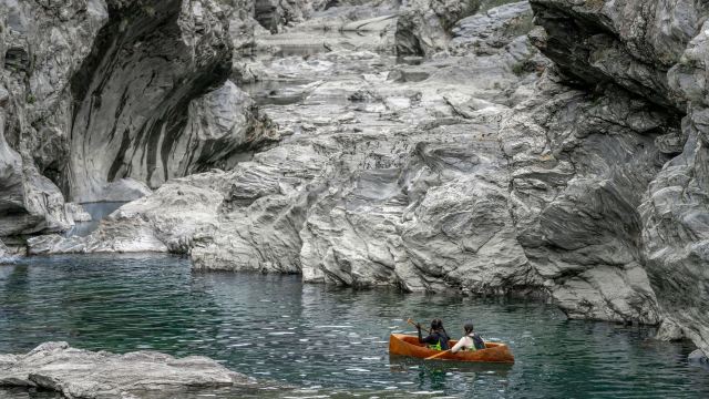 Exploring on a canoe made of 100-year-old cedar.